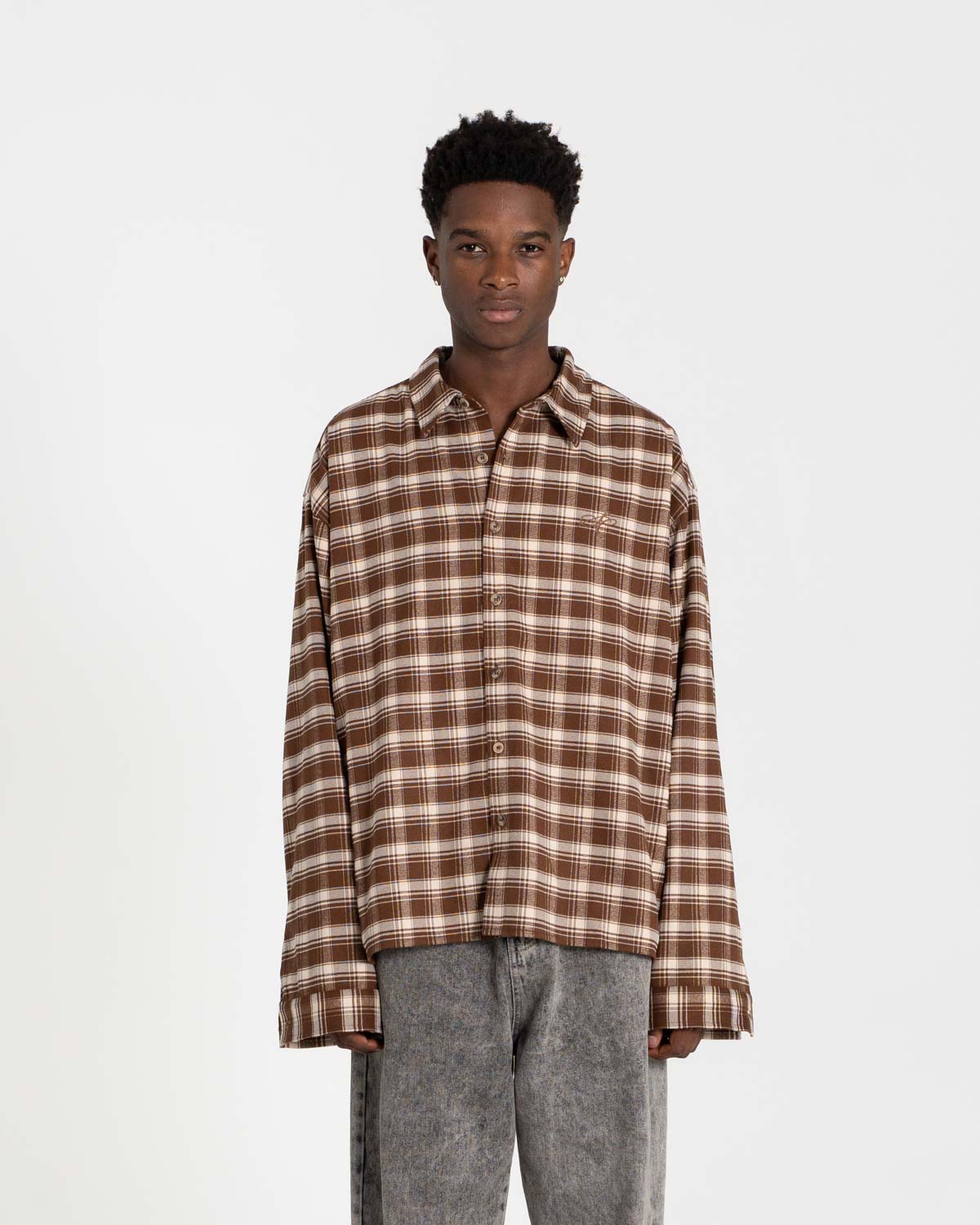 Checkered flannel shirt brown